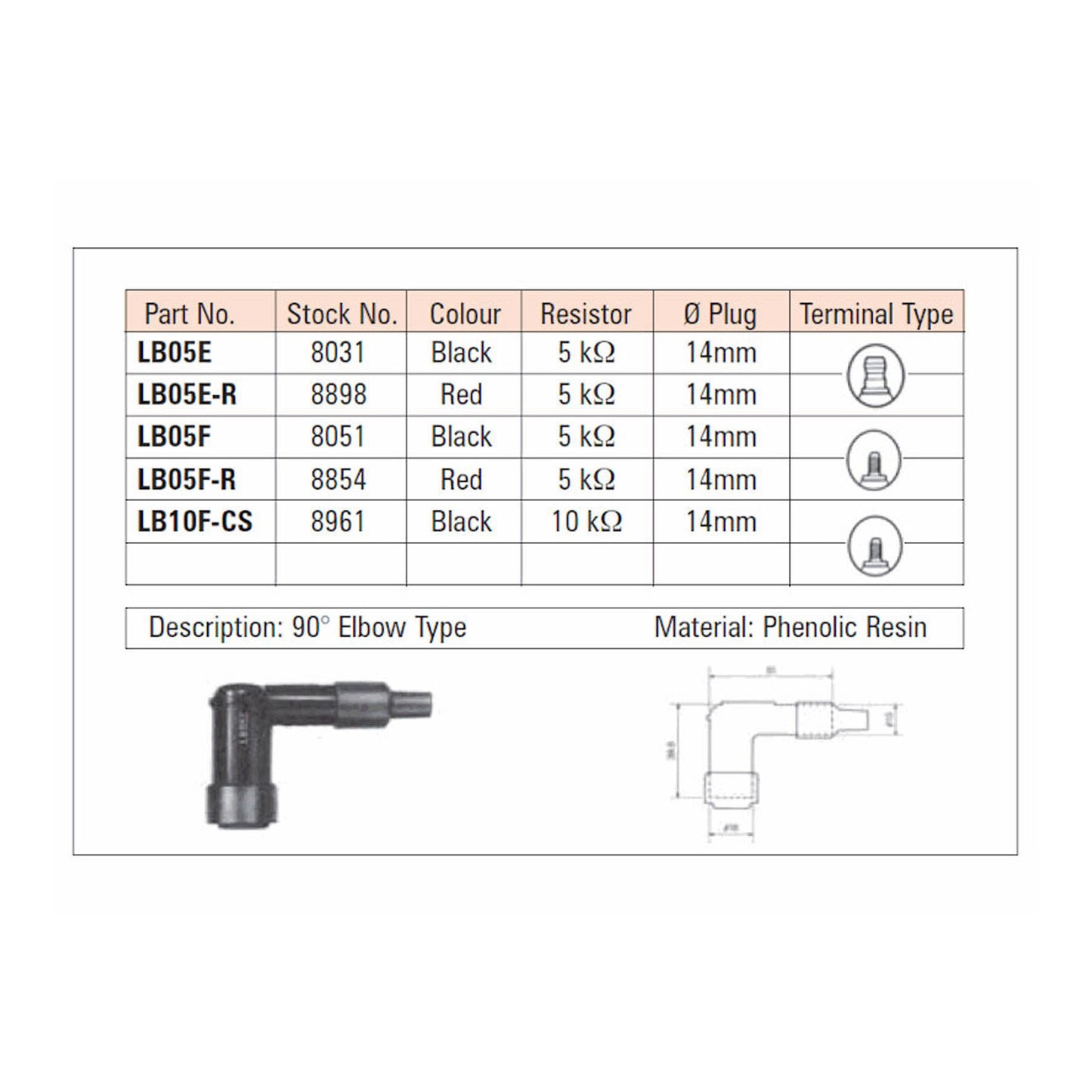 NGK LB05F SPARK PLUG CAP (8051) NLA