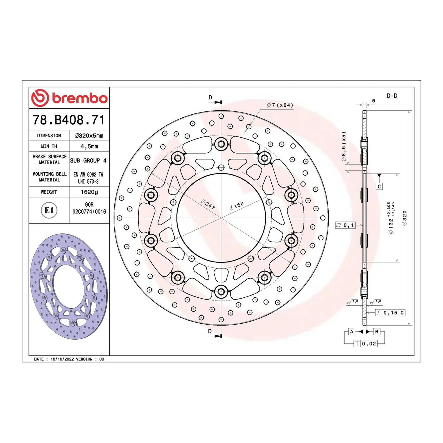 Brembo Prime Brake Disc Serie Oro Front 78B40871