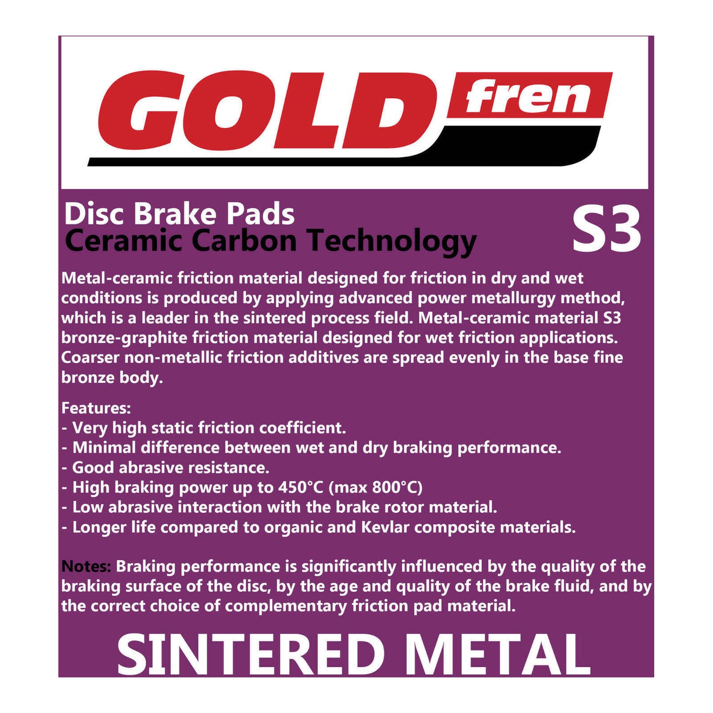 GOLDfren Brake Pads Sintered Sports GF064 - S3 (PH66)