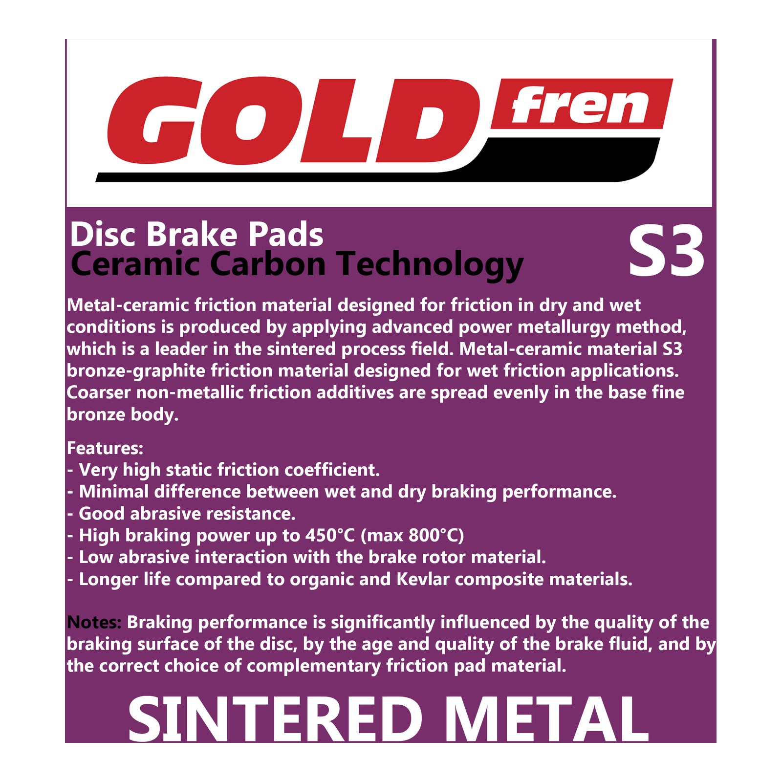 GOLDfren Brake Pads Sintered Sports GF332 - S3 ( PH207 )